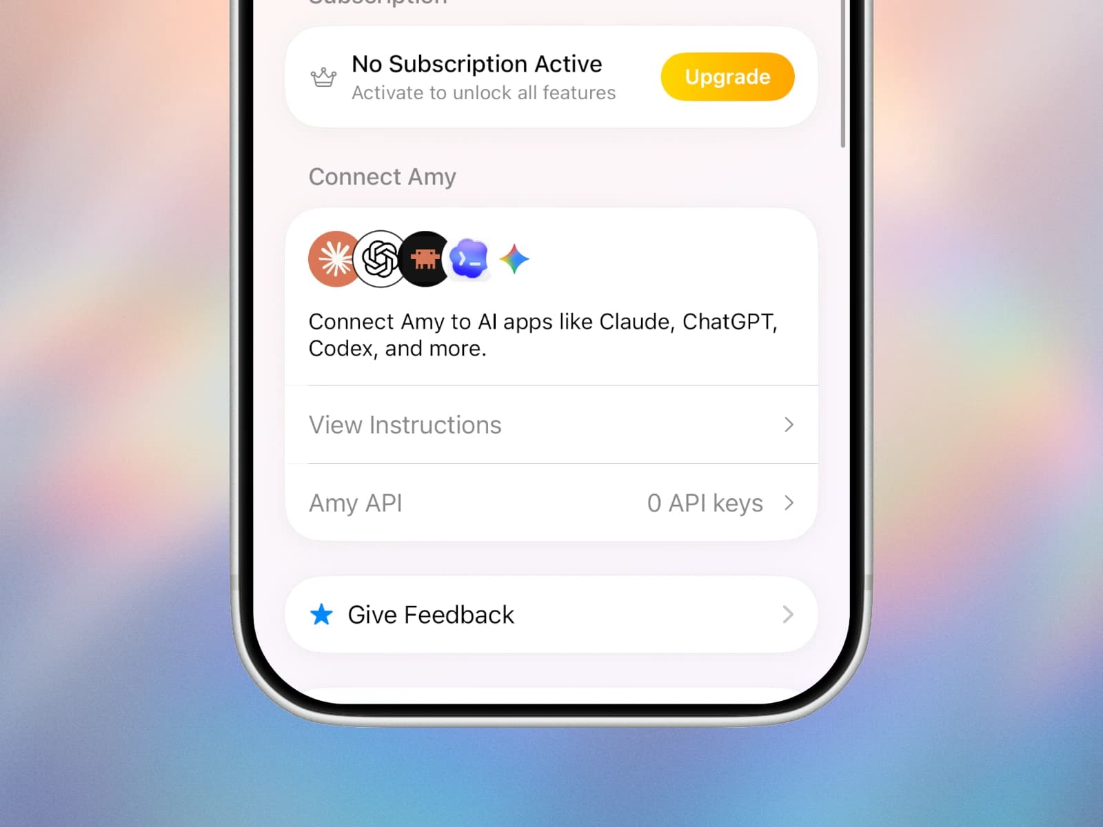 Halogen launch visual for connecting Amy to AI apps
